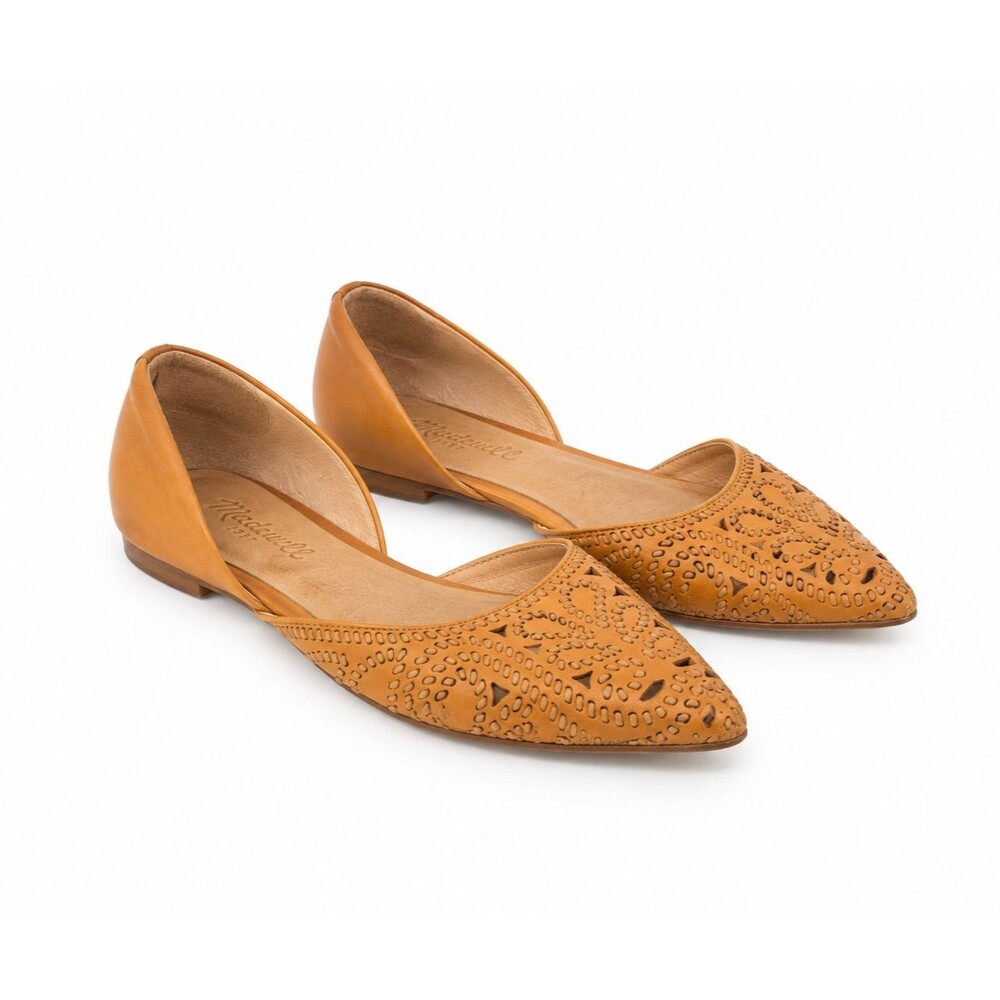 Madewell Tan Leather D'Orsay Flats Women 7 Pointed Toe Cutout Boho Ballet Shoes